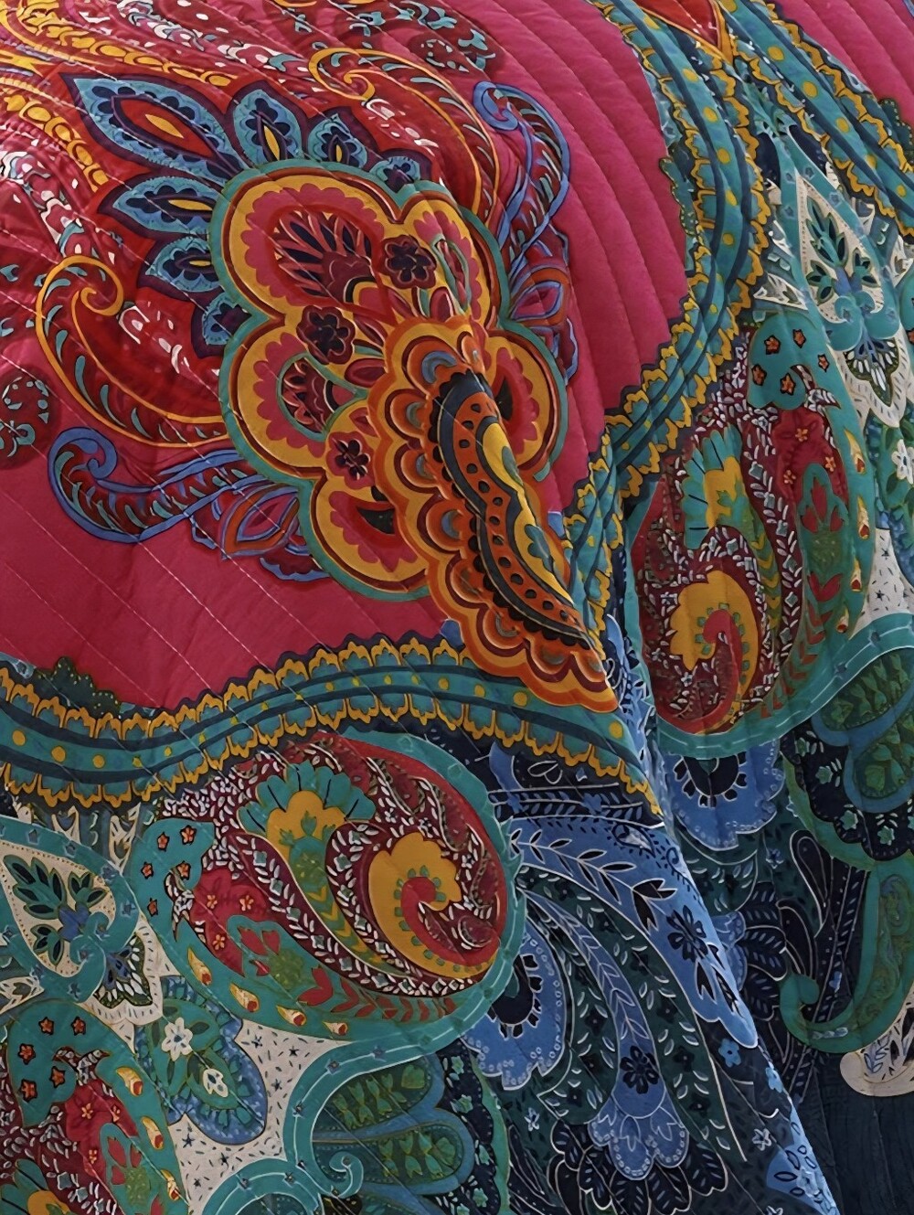 LEVTEX Mackenzie Vibrant Teal & Fuchsia Boho Eclectic Quilted Bedspread & Shams - Picture 6 of 6